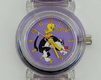 vintage Kids Watch Tweety & Sylvester The Warner Bros. Watch Collection WB Transparent Purple Band