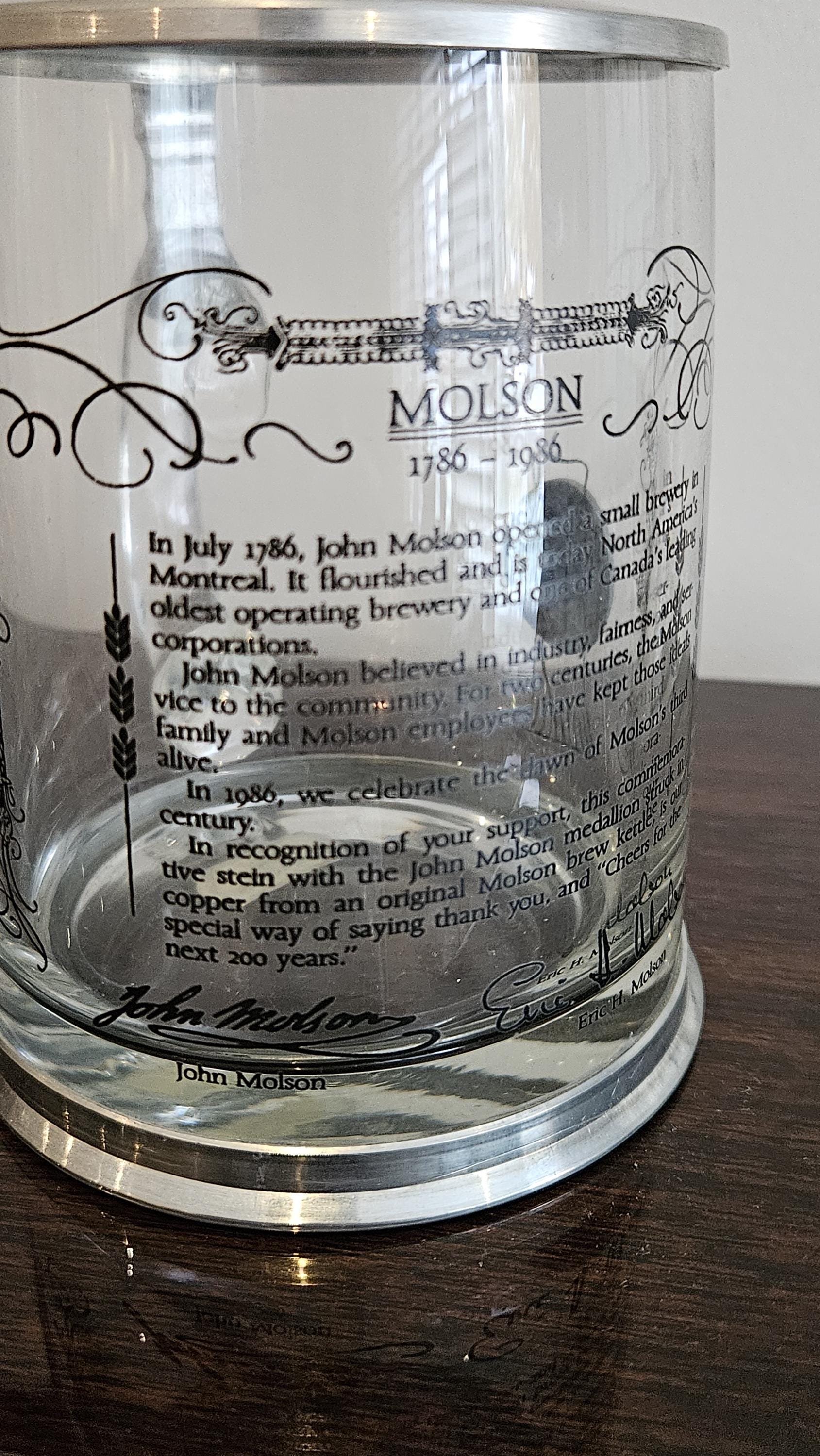 Rare Rastal Molson 1786-1986 200th Anniversary Founder John Molson