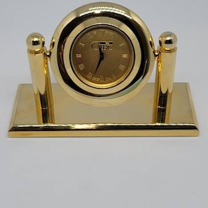 Vintage 1980’s CIBC Bank CSI SWISS 23K Gold Plate Paperweight Table Clock