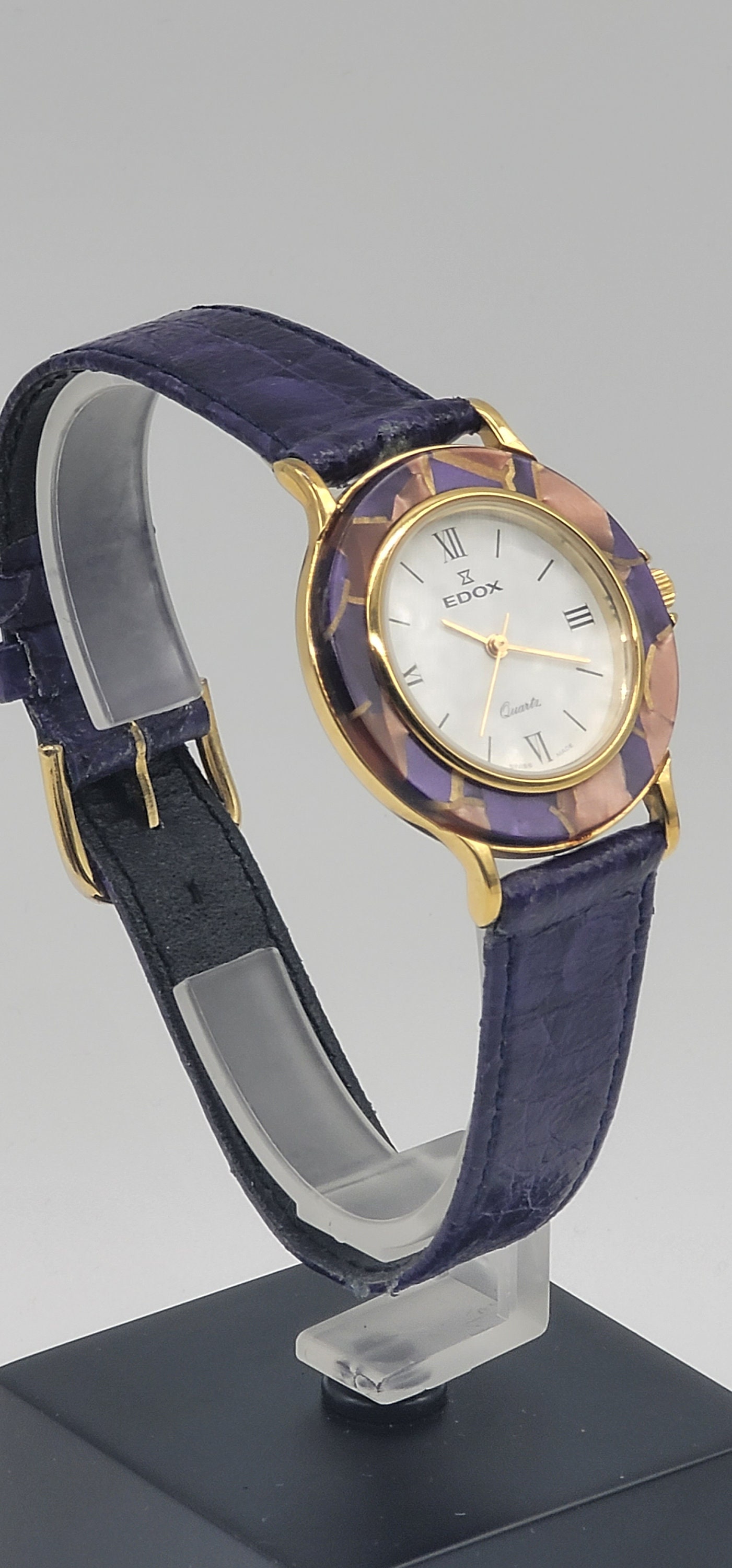Vintage Edox Purple Ceramic Ladies Luxury Watch Swiss Made 