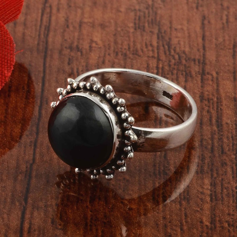 Black onyx ring Boho rings onyx ring Gemstone ring Gift for her Handmade ring Silver jewelry Sterling silver ring
