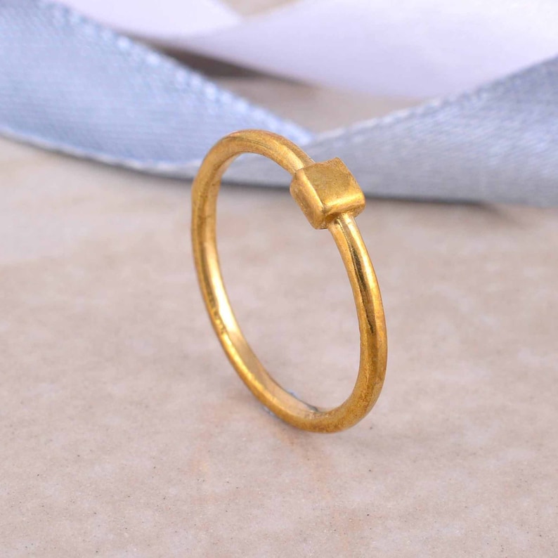 square top brass ring,simple ring,boho ring,midi rings