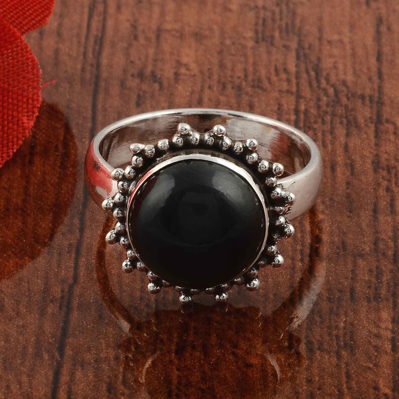 Black onyx ring Boho rings onyx ring Gemstone ring Gift for her Handmade ring Silver jewelry Sterling silver ring