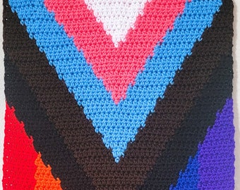 PDF PATTERN ONLY, Progress Pride Flag crochet pattern, inclusive pride, lgbtq+, pride wall hanging, gay pride, rainbow flag,