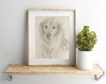 Custom pet portrait hand-drawn from your photo, unique gift, pet memorial, personalized portrait, Dog Lover gift, Golden Retriever