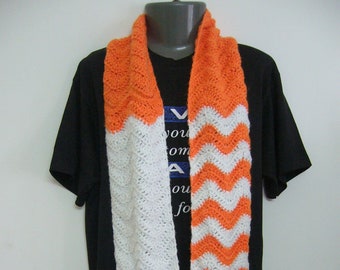 Chevron Scarf, White and Orange cowl, women's cowl, Ripple pattern, gift for teen girl, Acrylic, Ready to ship