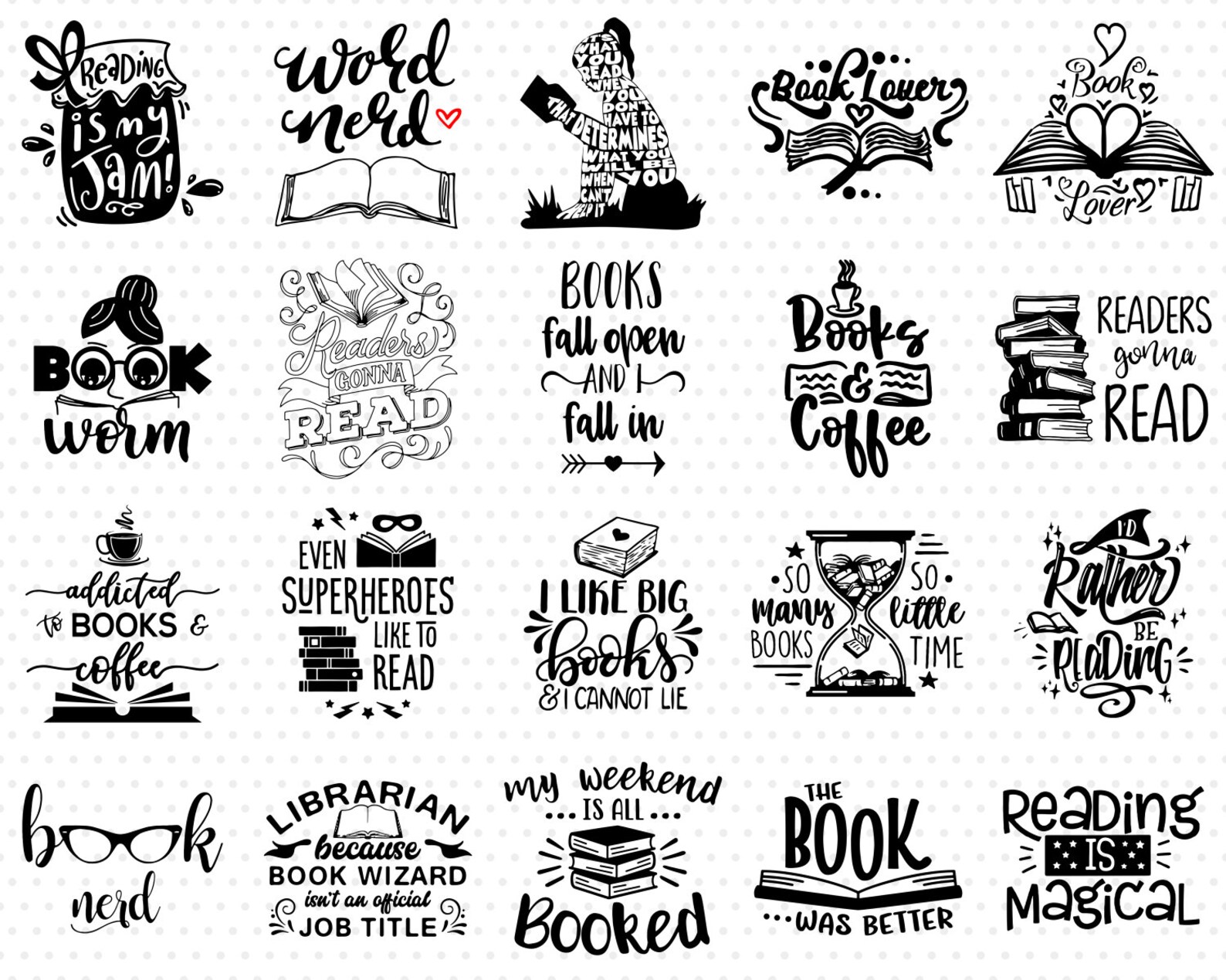 Book Lover BUNDLE SVG 20 diseños incluidos Archivo | Etsy