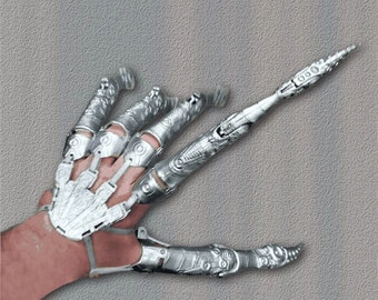 Silver Skull Claws, Tech Paws Claw, Robot Blades Fingers, Mechanical Gauntlets Gloves Joints movable Claws, Skeleton Bone claw Gifts for him