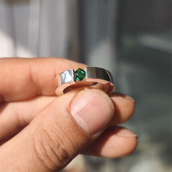 Green Gem Rings Handmade Emerald Ring Personalized Levitation Rings Custom Sterling Silver Ring Gemstone Ring Couples Rings Engagement Rings