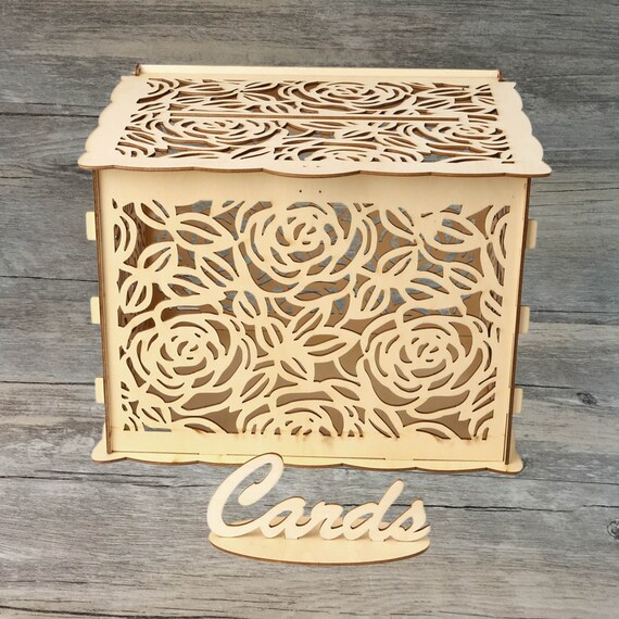 Diy Wedding Card Holder Laser Rose Wedding Money Box Wood Wish Etsy