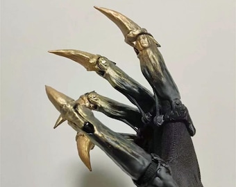 Skull Claw, Gradient gold to black Tech Paws Claw, Robot Blades Fingers, Mechanical Gauntlet Gloves Joints movable Claws, Skeleton Bone claw