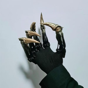 Skull Claw, Gradient gold claws Tech Paws Claw, Robot Blades Fingers, Mechanical Gauntlet Gloves Joints movable Claws, Skeleton Bone claws