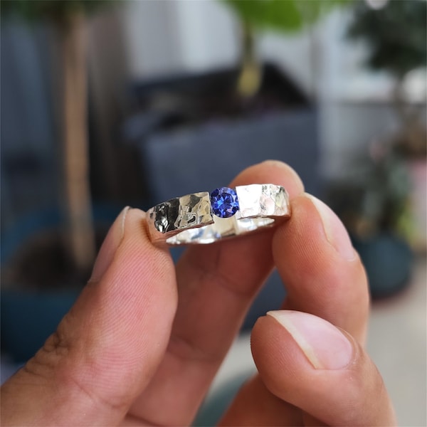 Handmade Sapphire Rings engraved Rings Personalized Levitation Rings Custom Sterling Silver Ring Gemstone Ring Couples Rings Engagement Ring