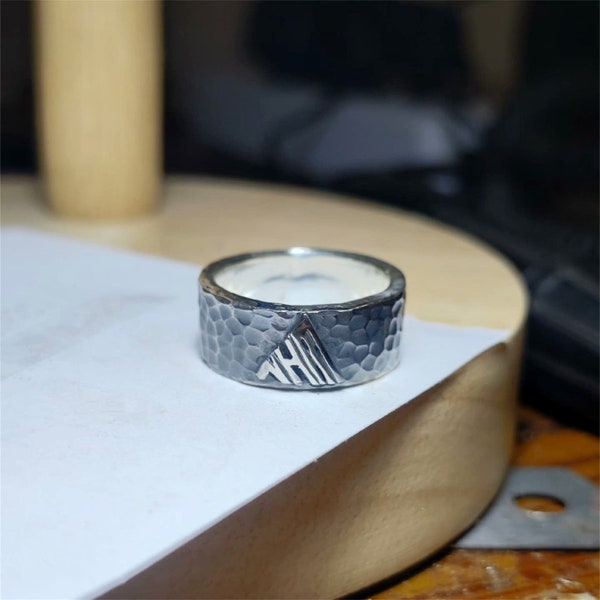 Hammered Ring Vintage Ring Handmade engraving Rings Personalized Simple Men Ring Custom Sterling Silver Ring Couples Rings Engagement Ring