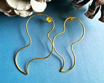 Boucles d'oreilles Boho XL exquises en laiton plaqué or : le cadeau d'anniversaire parfait pour une touche de style minimaliste