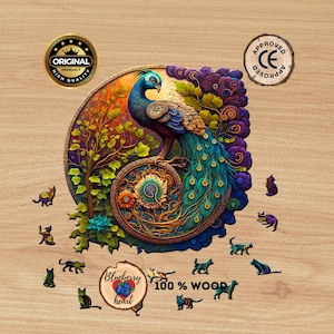 Exquisite Wooden Peacock Jigsaw Puzzle - 3D Design - Artistic and Mindful Gift - Wooden puzzle for adults