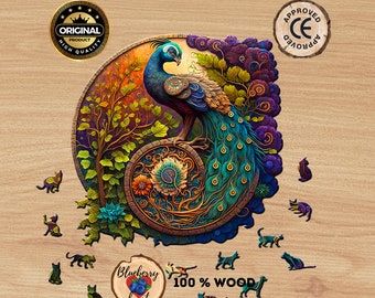 Exquisites Holzpuzzle Pfau - 3D Design - Künstlerisches und achtsames Geschenk - Holzpuzzle für Erwachsene