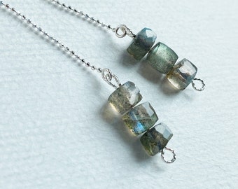 Threader earrings- Labradorite blue flash, 925 silver threader earrings, 925 Silver Cable Chain Earrings