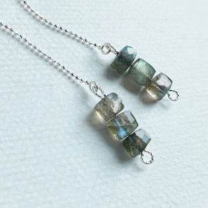 Threader earrings- Labradorite blue flash, 925 silver threader earrings, 925 Silver Cable Chain Earrings