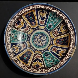Moroccan earthenware dish Fez ghotar XIXth 36 cm
