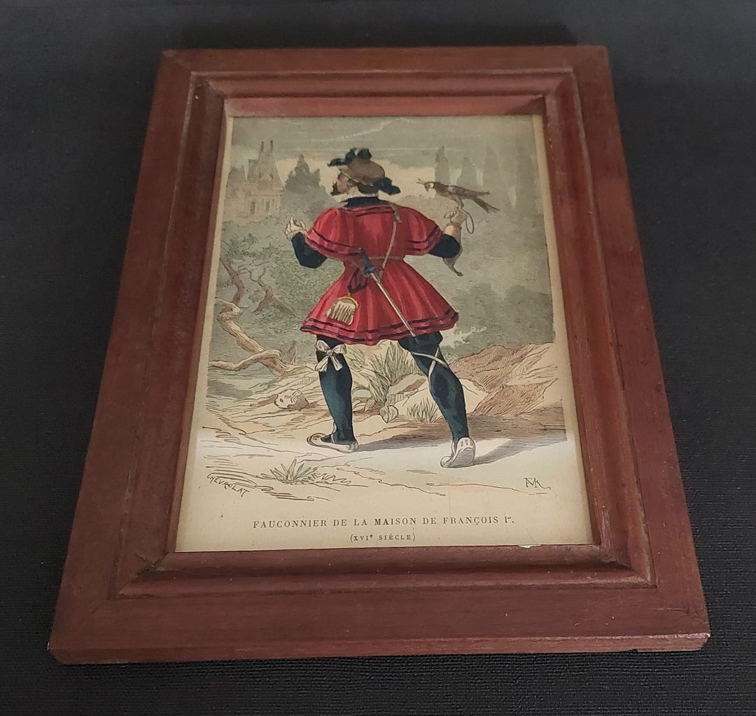 19th Century Engraving of a Falconer in the House of François 1er