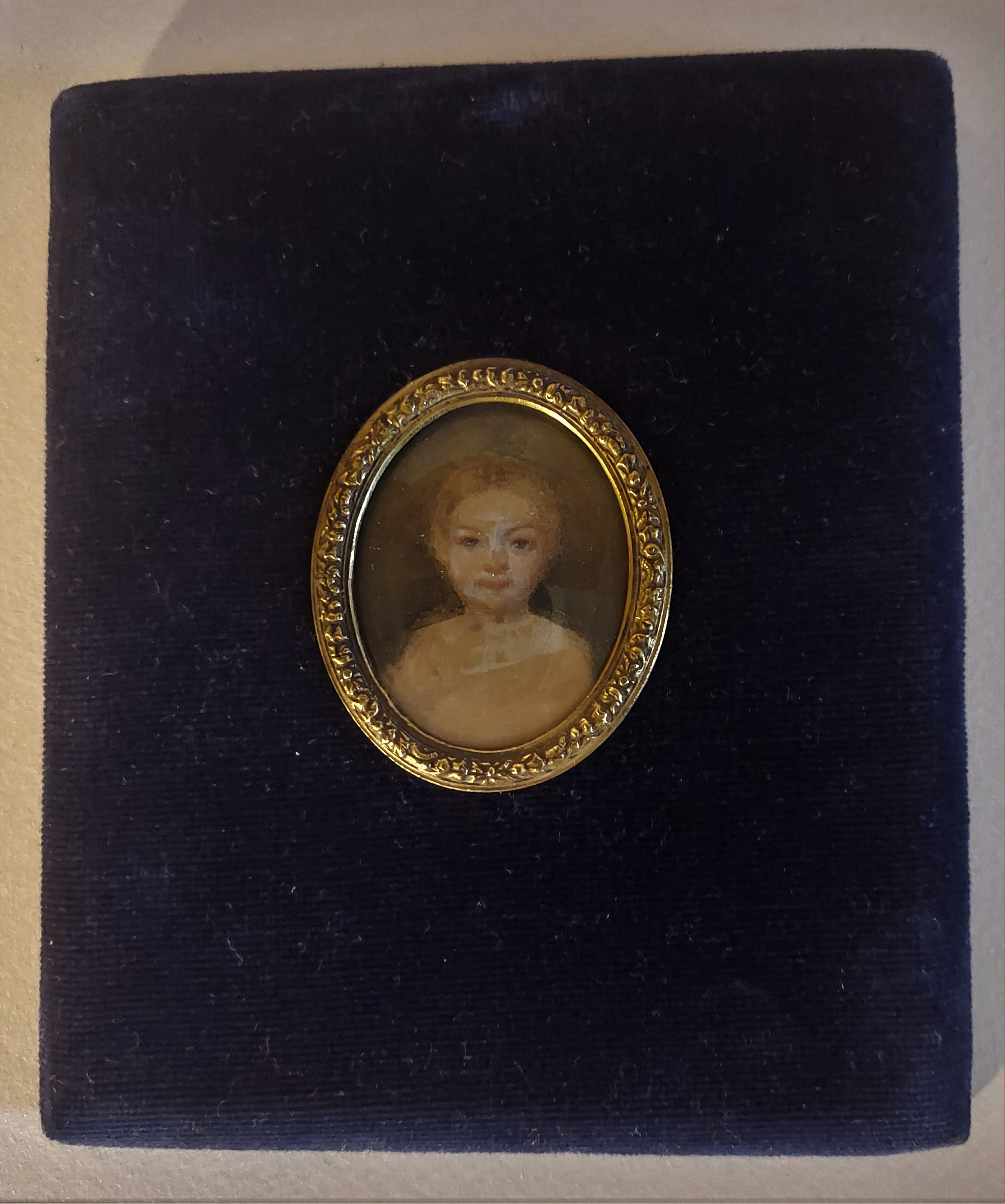 Miniature Portrait de Jeune Fille Pastel Velours Bleu Xixème