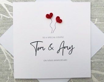 Personalised anniversary card - card to a special couple - special anniversary card - anniversary card to mum and dad - handmade card - UK