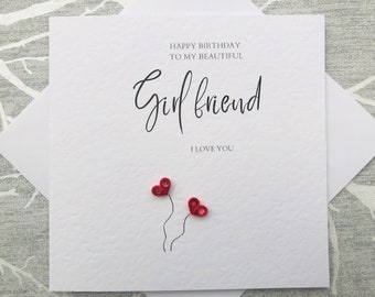 Girlfriend birthday card - happy birthday girlfriend - a card to girlfriend - romantic birthday card to girlfriend - Red heart card - UK