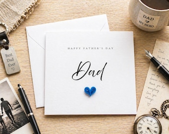 Handmade Quilled Father's Day Card for Dad – Blue Heart Design, UK Seller