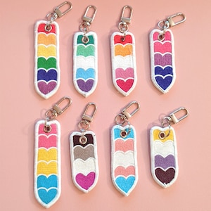 Pride Flag Heart Embroidery Keychains LGBTQ Gay Lesbian Bisexual Trans Transgender Non-Binary NB Asexual Sapphic Achillean Mlm Wlw Gifts