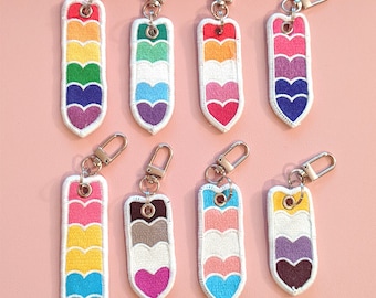 Pride Flag Heart Embroidery Keychains LGBTQ Gay Lesbian Bisexual Trans Transgender Non-Binary NB Asexual Sapphic Achillean Mlm Wlw Gifts