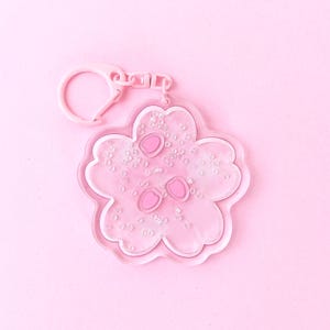 ES 2.5 Inch Sakura Acrylic Shaker Charm Keychain - Cherry Blossom Springtime Japan Anime Itabag Kawaii Cute Pink Gift Accessory