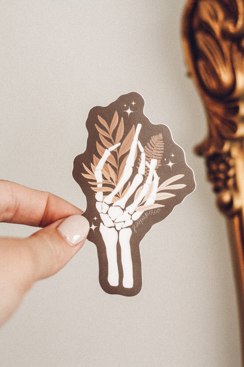 Skeleton Hand Sticker Boho Florals Halloween Sticker Spooky Sticker image 2