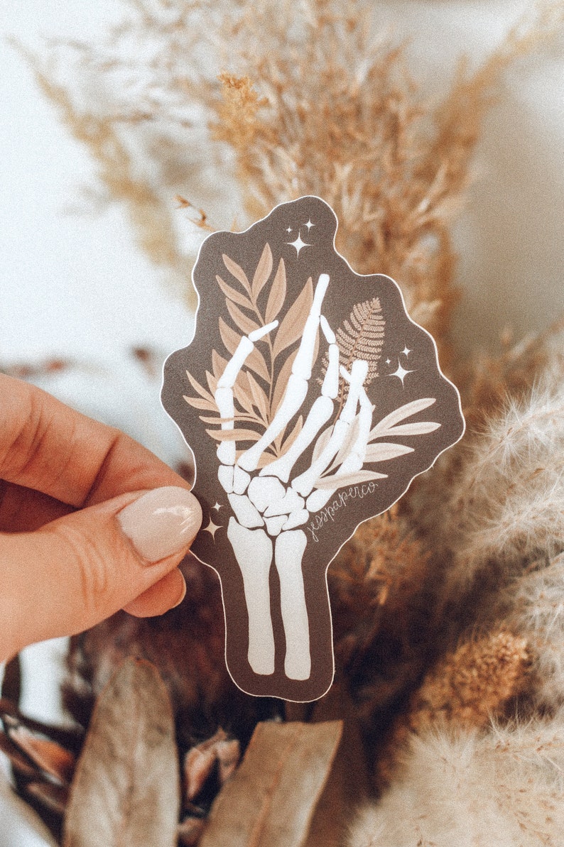 Skeleton Hand Sticker Boho Florals Halloween Sticker Spooky Sticker image 4