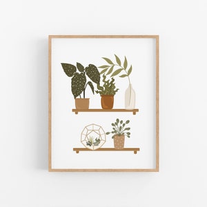 Digital Download Wall Print Hand drawn Print Boho Art Plant shelf Downloadable Print Trendy Art Print Boho image 1