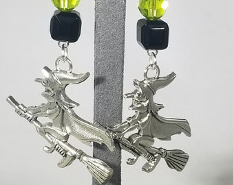 Green and Black Witch Earrings