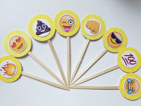 Emoji Cupcake Toppers Kids Birthday Party Decorations Supplies Etsy