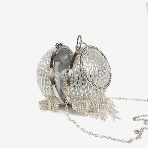 Silver Sphere Diamond Rhinestone Tassels Clutch Purse Luxury -  Hong  Kong