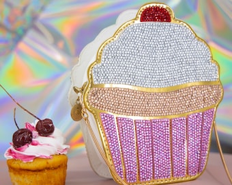 Cupcake Crystal Clutch Purse with Swarovski Crystals, Bling Rhinestone Evening Handbag, Shoulder Bag, Bride Bag, Gifts for Her by JeyLux