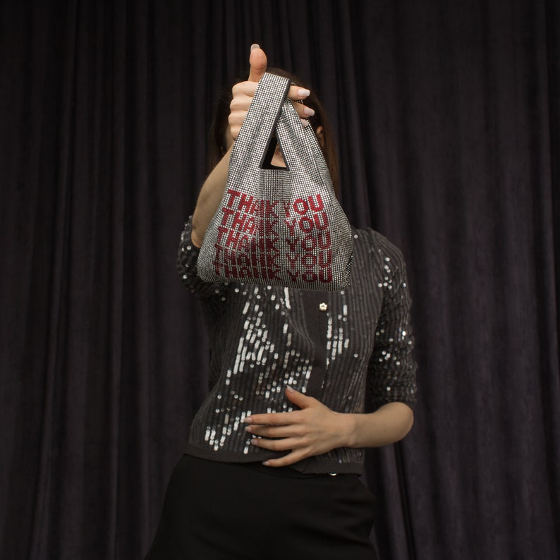 THANK YOU Silver Rhinestone Tote Bag Luxury Purses and Bags Etsy
