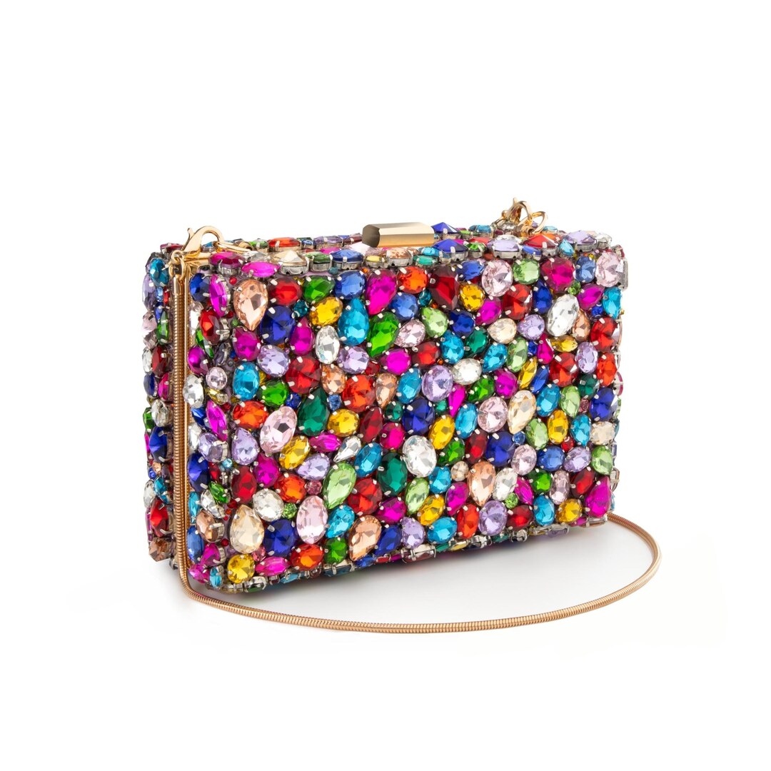 Colorful Beaded Clutch Purse With Swarovski Crystals Bling - Etsy
