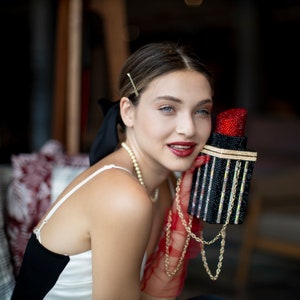 Lipstick Clutch with Swarovski Crystals, Bling Rhinestone Evening Handbag, Shoulder Bag, Bride Bag, Gifts for Her by JeyLux