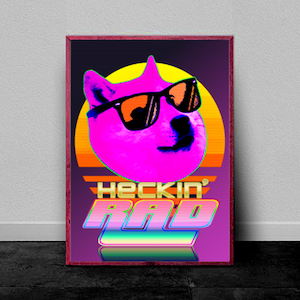 Synthwave / Outrun / Sci-Fi / Retro / 1980's || Art Print / Poster / Wall Art / Wall Decor || "Doge-wave: Heckin Rad"