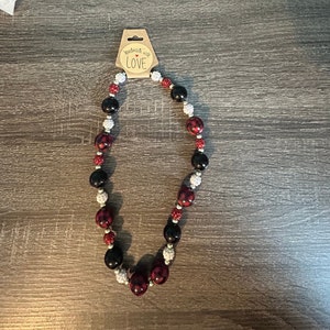 Black and Red Plaid Chunky Bead Necklace