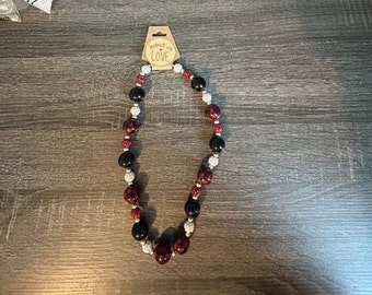 Black and Red Plaid Chunky Bead Necklace