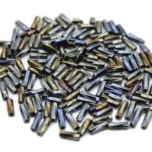 Size 4 Patina Iris Metallic Twisted Bugle Beads, 20/50/100 Grams Pack, Vintage Czech Beads, Embroidery Beads,Jewelry Beads, Craft Supply