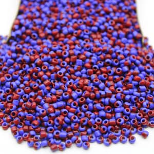11/0 Navy Blue Red Striped Seed Beads, 20/50/100 Grams Pack, Embroidery Beads, Jewelry Beads, Craft Supply, Rondelle Beads, Indian Seed Bead