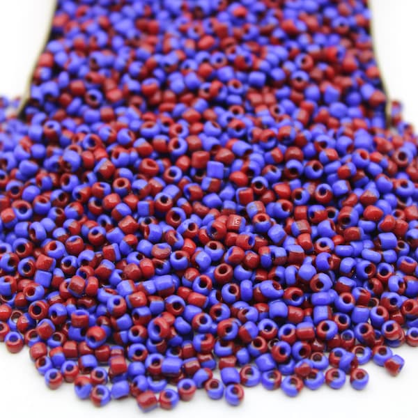 11/0 Navy Blue Red Striped Seed Beads, 20/50/100 Grams Pack, Embroidery Beads, Jewelry Beads, Craft Supply, Rondelle Beads, Indian Seed Bead