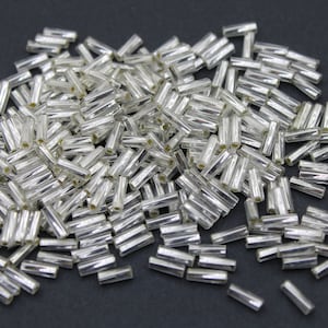Size 4 Silver-Lined Twisted Bugle Beads, 20/50/100 Grams Pack, Vintage Czech Beads, Embroidery Beads,Jewelry Beads, Craft Supply