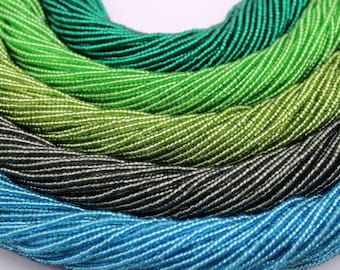 11/0 Cuentas de semillas checas, tonos de línea verde y azul plateado, 1 hank, cuentas preciosas de ornella, cuentas de bordado, suministro de artesanía, suministro de joyas
